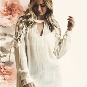 #1302 Lace Detailed Boho Light Cream Blouse